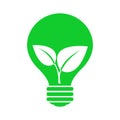 Ecology bulb icon. Green lamp with leaves. eco energy concept